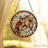 Stained Glass Owl Family Suncatcher Stained Glass Window Hanging Decor Owl Ornament Gift for Mom Owl Stained Glass Art